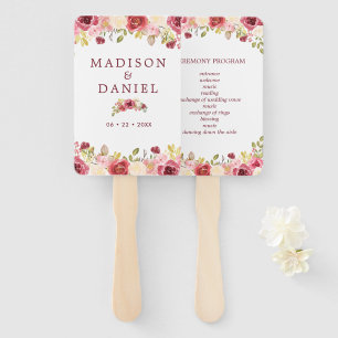 Hochzeitsprogramm für Burgund-Flora Fächer