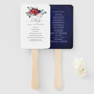 Hochzeitsprogramm für Burgund und Navy Fächer