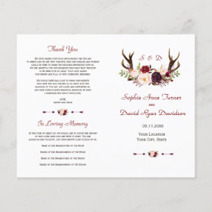 Hochzeitsprogramm für Burgundy Blush Floral Antler