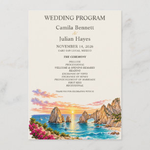 Hochzeitsprogramm für Cabo San Lucas Begleitkarte