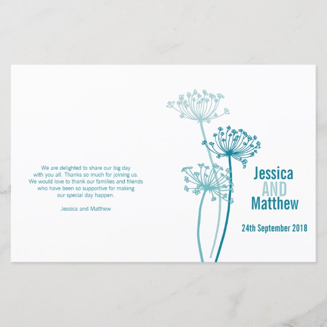 Hochzeitsprogramm für Chervil-grafische Blume (Vorderseite)