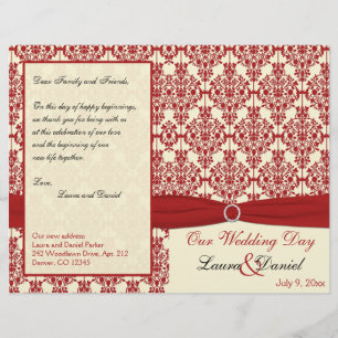 Hochzeitsprogramm für Creme und Red Damask