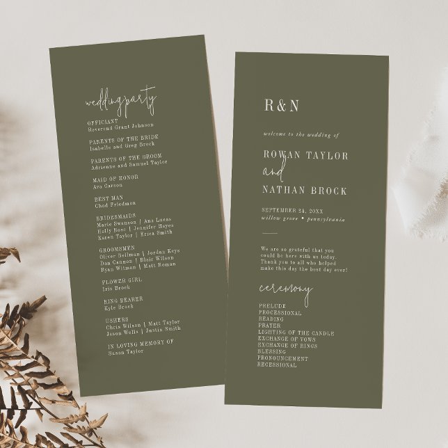 Hochzeitsprogramm für das moderne Olive Green Flat Programm (Von Creator hochgeladen)