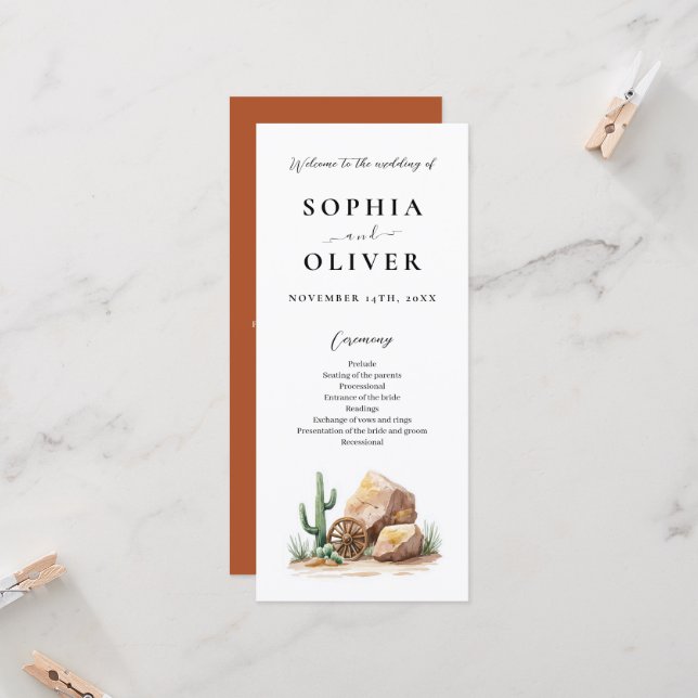 Hochzeitsprogramm für die Rustikale Wüste (Vorderseite/Rückseite Beispiel)