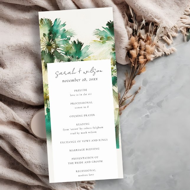 Hochzeitsprogramm für dusky Green Tropical Palm Tr Einladung (Von Creator hochgeladen)