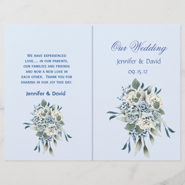 Hochzeitsprogramm für Dusty Blue Floral (Vorderseite)