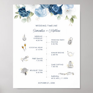 Hochzeitsprogramm für Dusty Blue Floral Poster