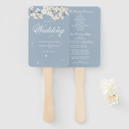 Hochzeitsprogramm für Dusty Blue Floral White Blos Fächer