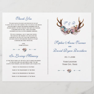 Hochzeitsprogramm für Dusty Blue Pink Floral Antle