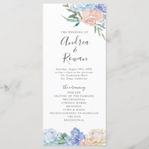 Hochzeitsprogramm für Dusty Blue und Pink Floral Programm