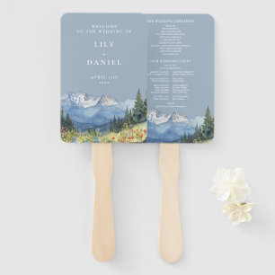 Hochzeitsprogramm für Dusty Blue Watercolor Fächer