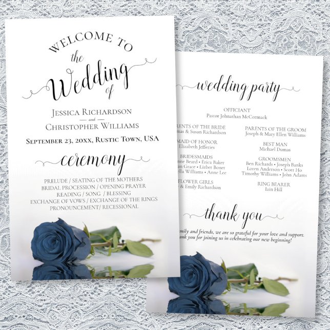 Hochzeitsprogramm für Edelstahl Blue Rose (Front/Back)