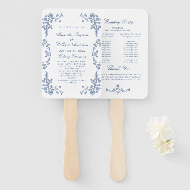 Hochzeitsprogramm für Elegant Blue France Blume Fächer (Vorne und Hinten)