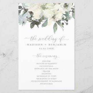 Hochzeitsprogramm für Elegant Ivory Sage Blumengrü