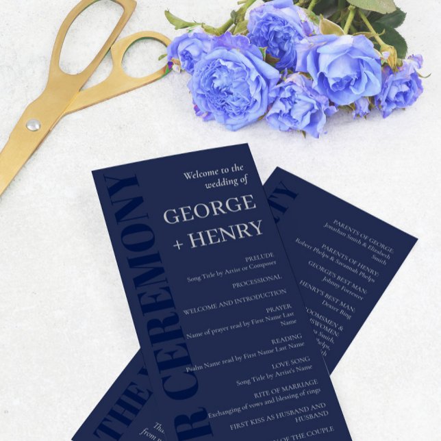 Hochzeitsprogramm für Elegant Navy Blue Gray Typog (Von Creator hochgeladen)