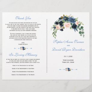 Hochzeitsprogramm für elegante Navy Blue Blush-Blu