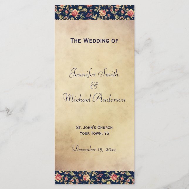 Hochzeitsprogramm für elegante Vintage blaue Rose Programm (Vorderseite)