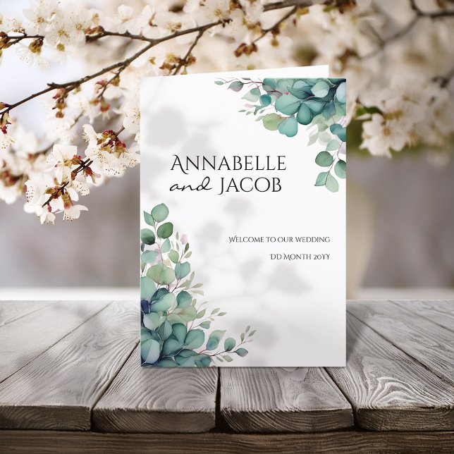 Hochzeitsprogramm für elegante Wasserfarben-Blätte Programm (Von Creator hochgeladen)