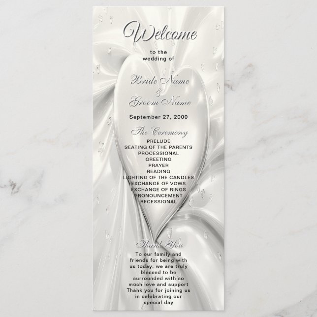 Hochzeitsprogramm für elegante Weißcreme Programm (Vorderseite)