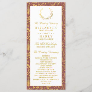 Hochzeitsprogramm für Elegantes Gold Floral Wreath Programm
