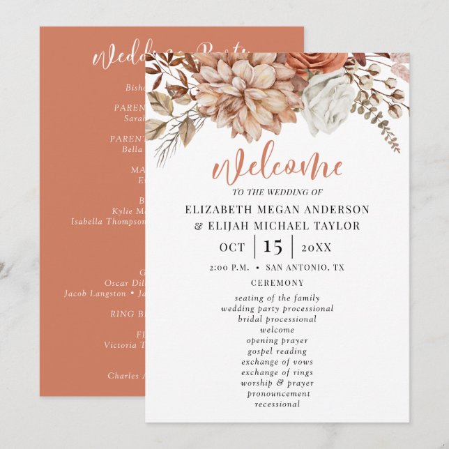 Hochzeitsprogramm für Flora und Fauna Einladung (Vorne/Hinten)
