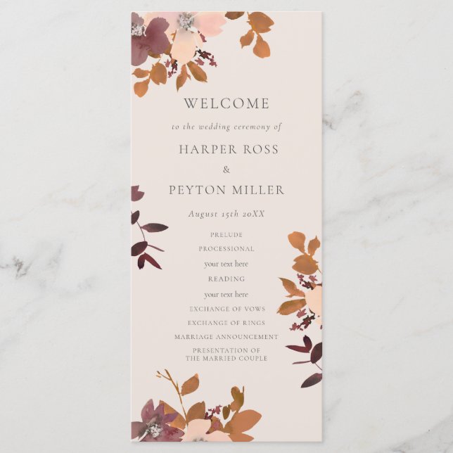 Hochzeitsprogramm für Garden Liebe Programm (Vorderseite)