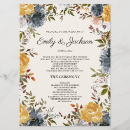 Hochzeitsprogramm für gelbe Navy und blaue Flora Programm