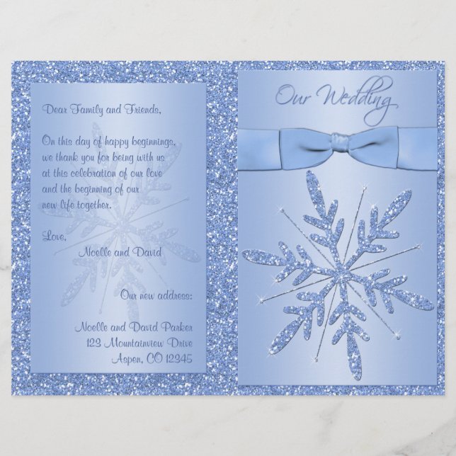 Hochzeitsprogramm für Glittery Blue Snowflake (Vorderseite)