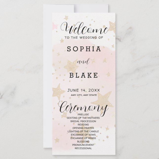 Hochzeitsprogramm für Gold, Blush & Off White Star (Vorderseite)