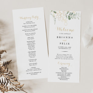 Hochzeitsprogramm für Gold Green Foliage Programm