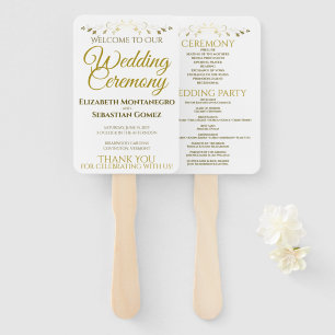 Hochzeitsprogramm für Gold und Weiß-Elegante Blüh Fächer