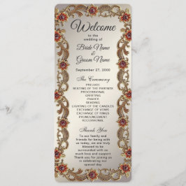 Hochzeitsprogramm für Goldflorale Rahmen mit Roten Programm