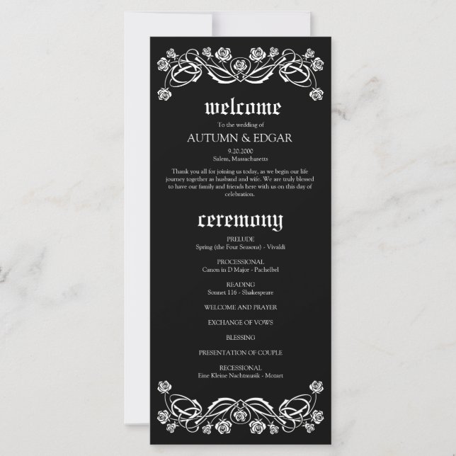 Hochzeitsprogramm für gotische Rose (Vorderseite)