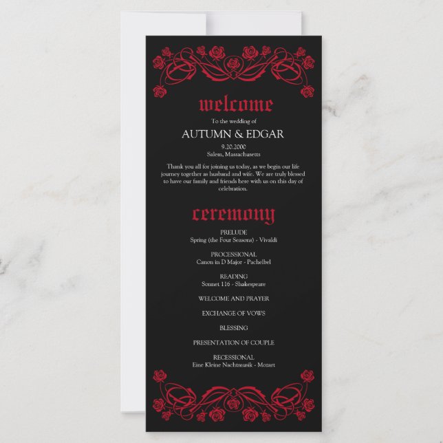 Hochzeitsprogramm für gotische Rose (Vorderseite)