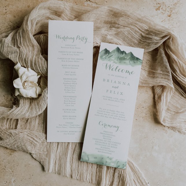 Hochzeitsprogramm für grüne Berglandkalligrafie Programm (Von Creator hochgeladen)