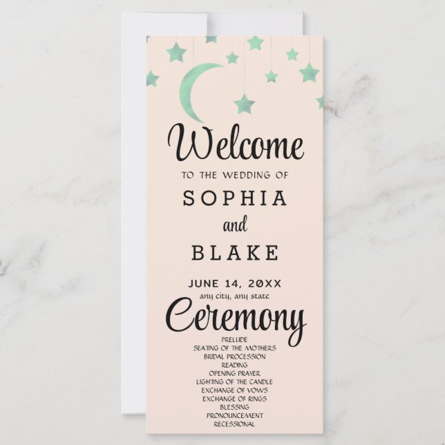 Hochzeitsprogramm für Grüne Sterne Crescent Moon (Vorderseite)