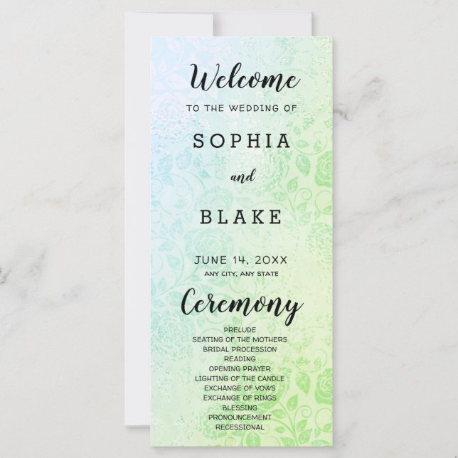 Hochzeitsprogramm für grüne und blaue Rose (Vorderseite)