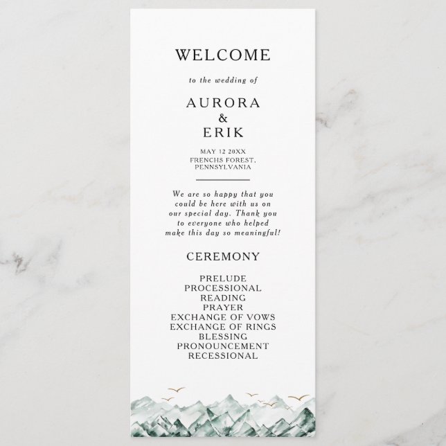 Hochzeitsprogramm für Grüne und Gold Programm (Vorderseite)