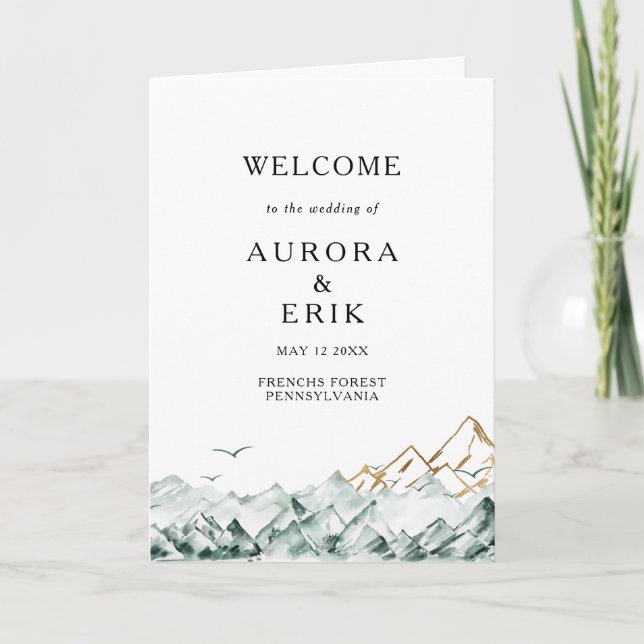 Hochzeitsprogramm für Grüne und Goldberge Programm (Vorderseite)