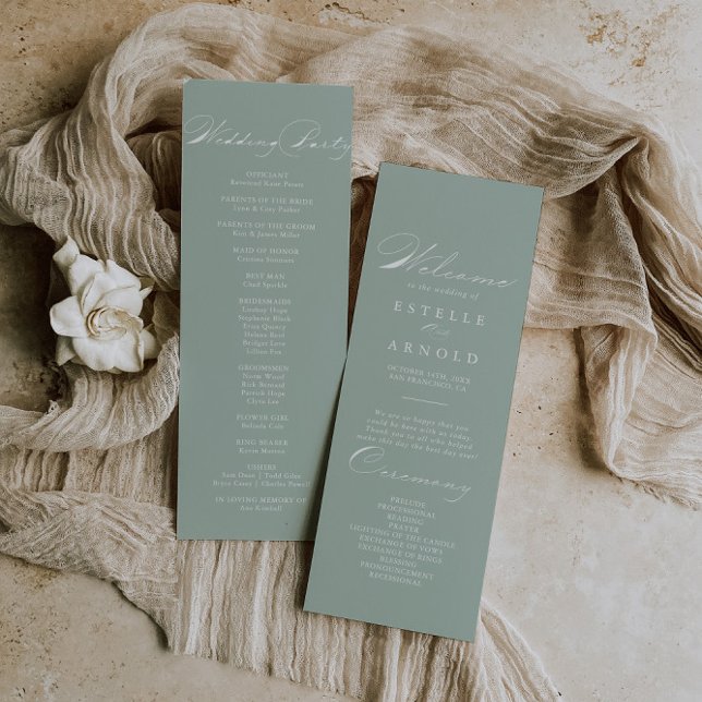 Hochzeitsprogramm für grüne Weißkalligrafie Programm (Von Creator hochgeladen)