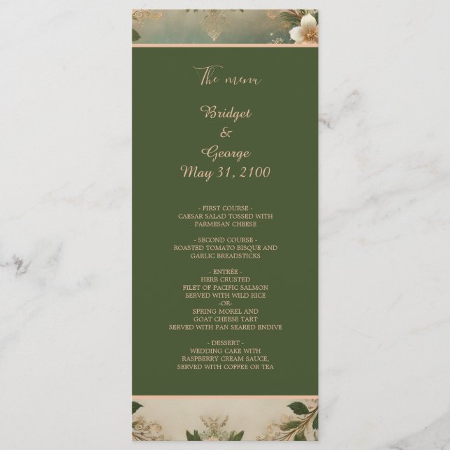 Hochzeitsprogramm für grüne Whimsical Medieval For Programm (Vorderseite)