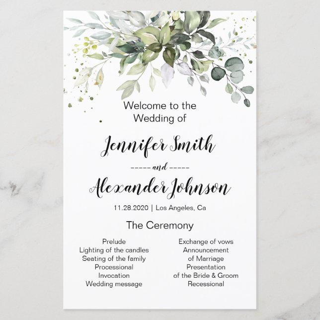 Hochzeitsprogramm für Grünpflanzen (Vorderseite)