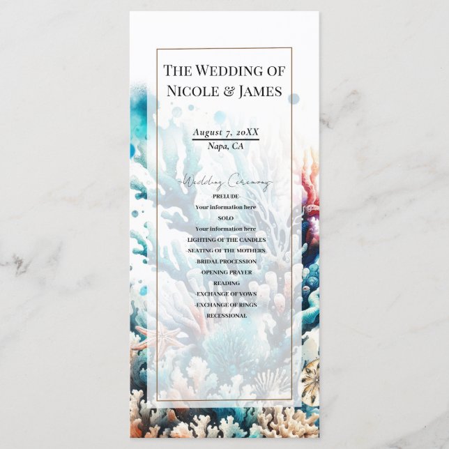 Hochzeitsprogramm für Hochzeitsfeiern im Ozean Programm (Vorderseite)