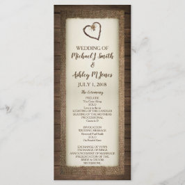 Hochzeitsprogramm für Holz, Burlap & Twine Heart Programm