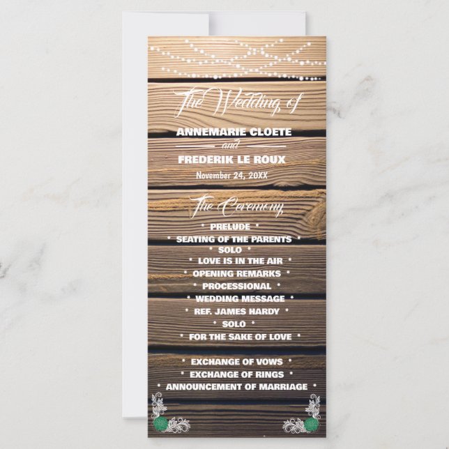 Hochzeitsprogramm für Holz und Rustikale Spitzen (Vorderseite)