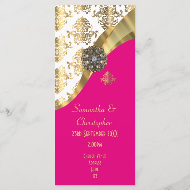 Hochzeitsprogramm für Kirchen in Gold, Weiß und Ro Programm (Vorderseite)