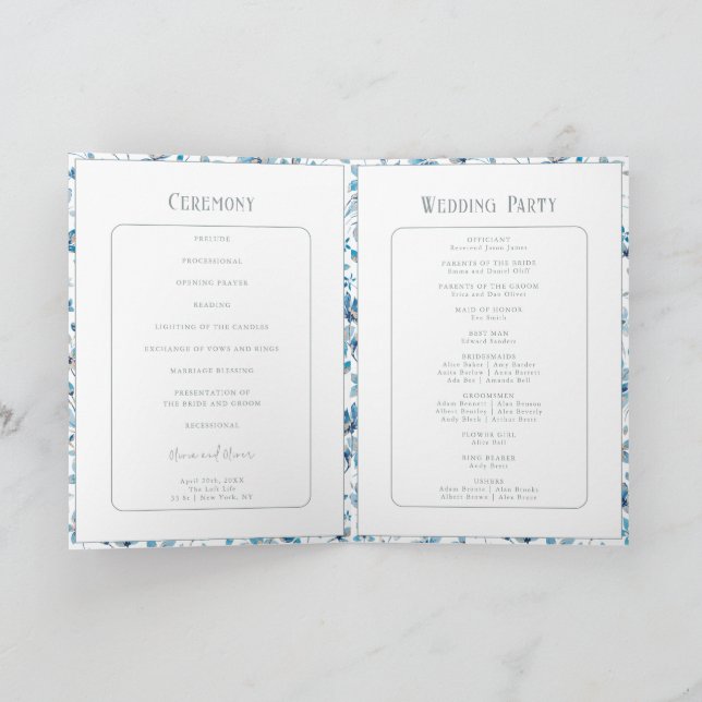 Hochzeitsprogramm für kleine Blaublumen Einladung (Innenseite)