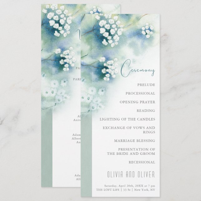 Hochzeitsprogramm für kleine weiße Blume Einladung (Vorne/Hinten)