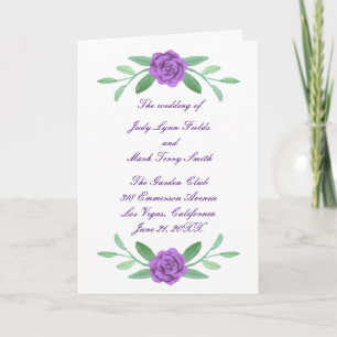 Hochzeitsprogramm für lila Blumengrün Karte
