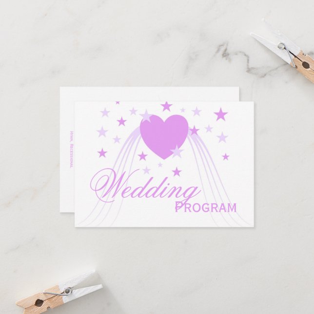 Hochzeitsprogramm für lila Farbhörer (Vorderseite/Rückseite Beispiel)
